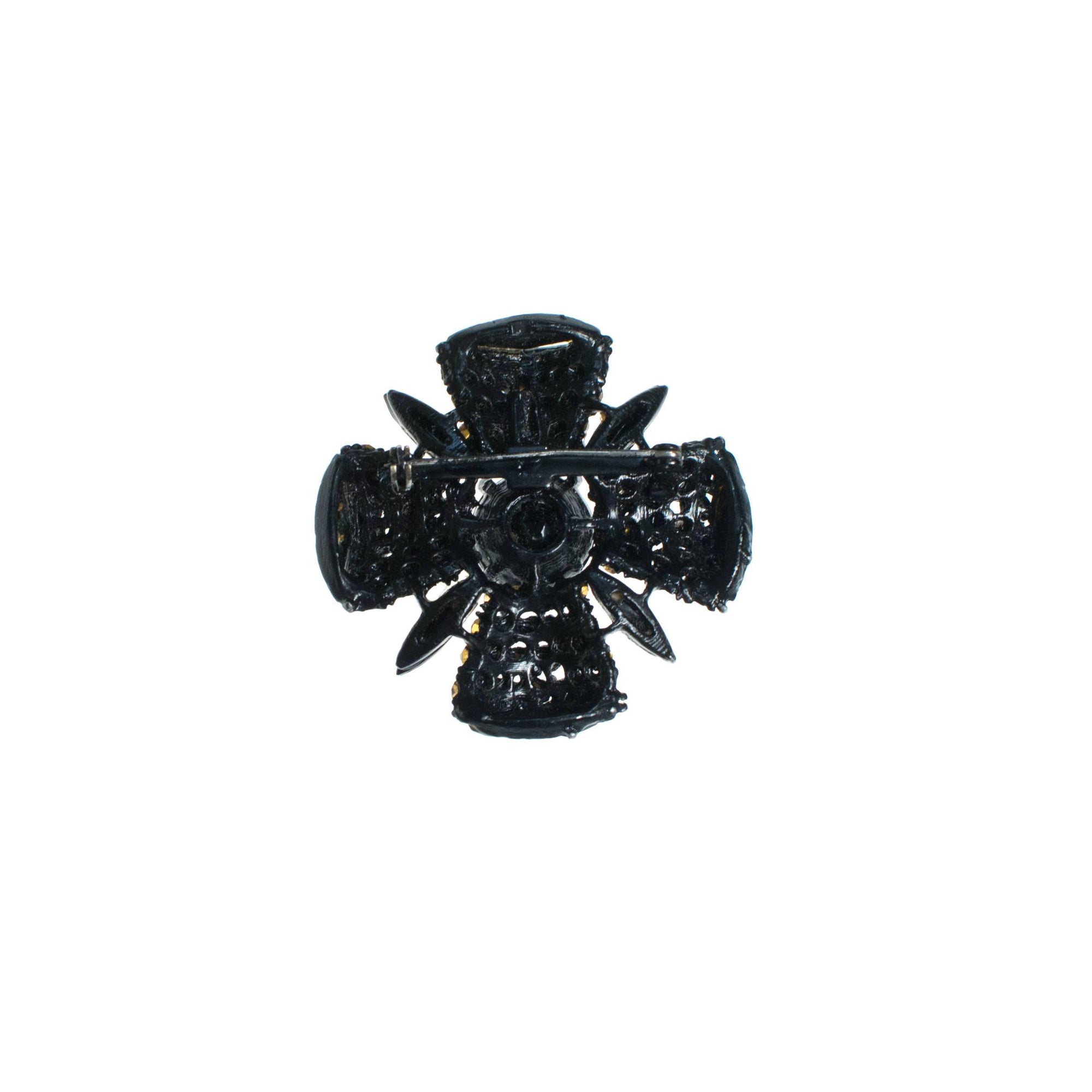 Vintage Black Jet Crystal Maltese Cross Brooch by 1960s - Vintage Meet Modern Vintage Jewelry - Chicago, Illinois - #oldhollywoodglamour #vintagemeetmodern #designervintage #jewelrybox #antiquejewelry #vintagejewelry