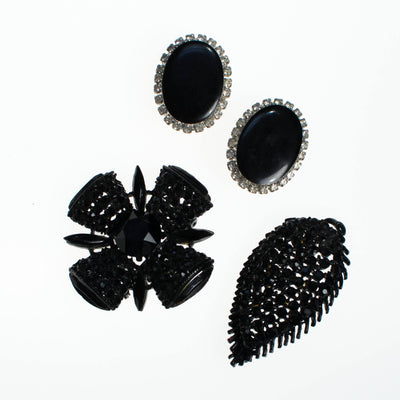 Vintage Black Jet Crystal Leaf Brooch by 1960s - Vintage Meet Modern Vintage Jewelry - Chicago, Illinois - #oldhollywoodglamour #vintagemeetmodern #designervintage #jewelrybox #antiquejewelry #vintagejewelry
