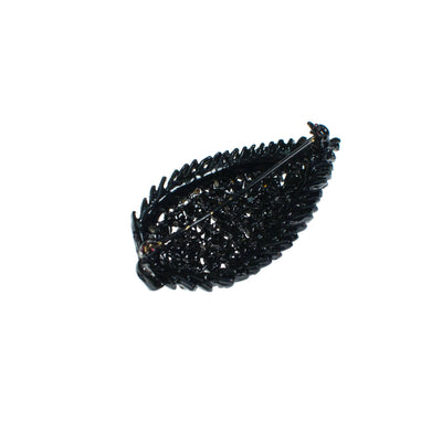 Vintage Black Jet Crystal Leaf Brooch by 1960s - Vintage Meet Modern Vintage Jewelry - Chicago, Illinois - #oldhollywoodglamour #vintagemeetmodern #designervintage #jewelrybox #antiquejewelry #vintagejewelry