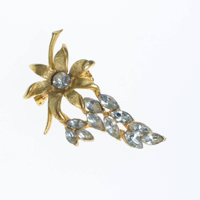 Gold Rhinestone Flower Brooch by 1960s - Vintage Meet Modern Vintage Jewelry - Chicago, Illinois - #oldhollywoodglamour #vintagemeetmodern #designervintage #jewelrybox #antiquejewelry #vintagejewelry