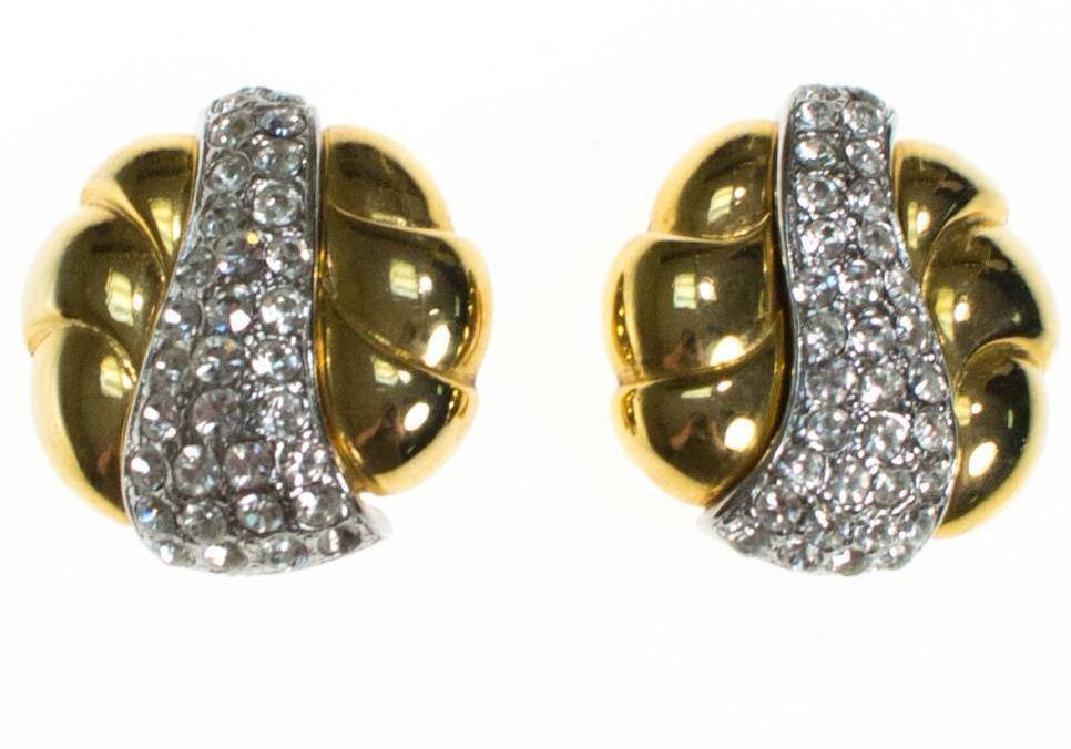 Vintage Erwin Pearl Gold and Sparkling Rhinestone Earrings