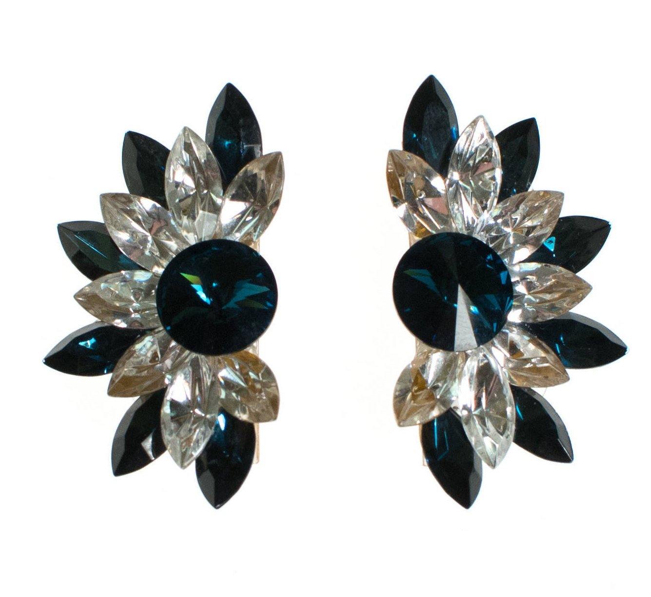 Wendy Gell Blue and  Diamante Rhinestone Statement Earrings by Wendy Gell - Vintage Meet Modern Vintage Jewelry - Chicago, Illinois - #oldhollywoodglamour #vintagemeetmodern #designervintage #jewelrybox #antiquejewelry #vintagejewelry