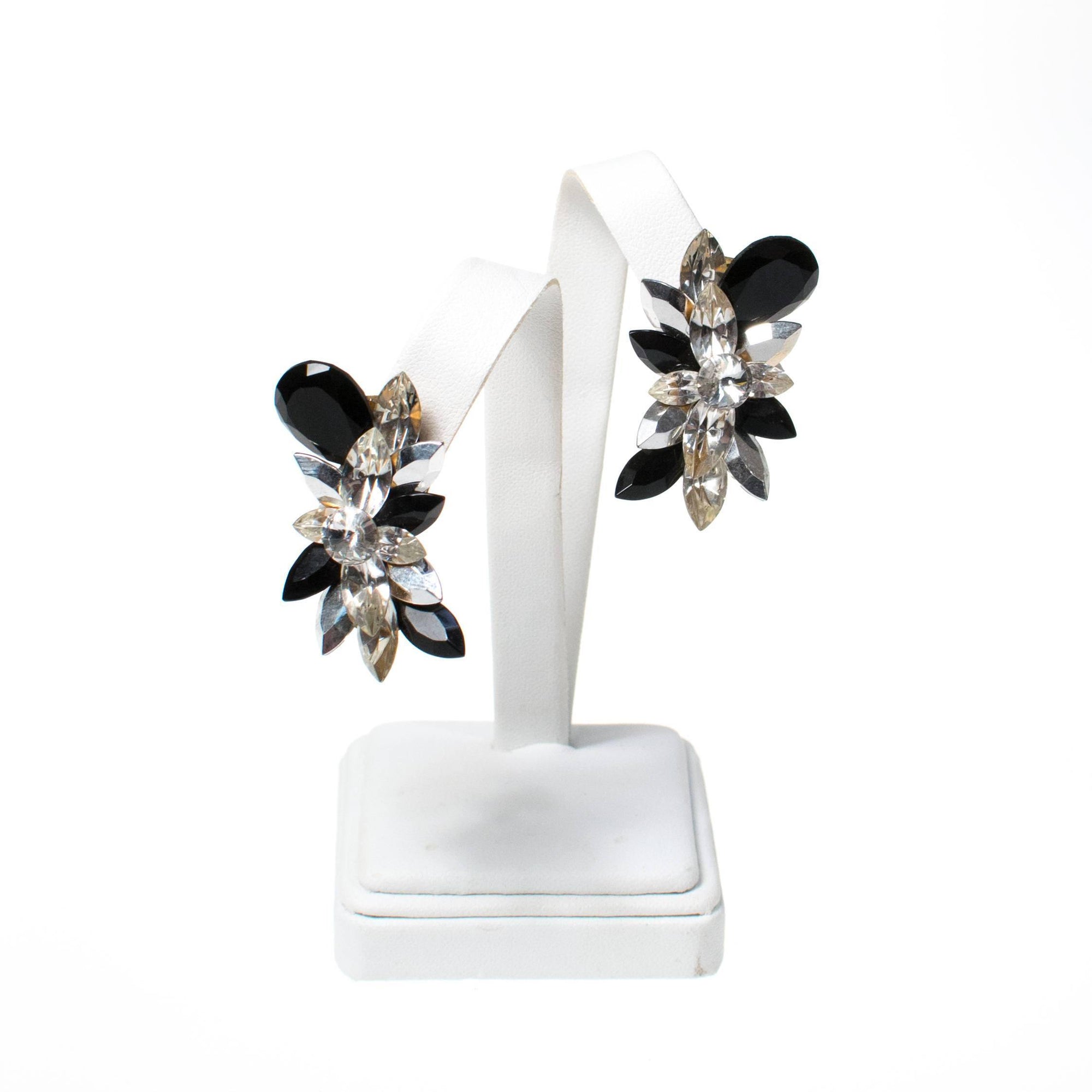 Wendy Gell Black and Diamante Rhinestone Statement Earrings by Wendy Gell - Vintage Meet Modern Vintage Jewelry - Chicago, Illinois - #oldhollywoodglamour #vintagemeetmodern #designervintage #jewelrybox #antiquejewelry #vintagejewelry