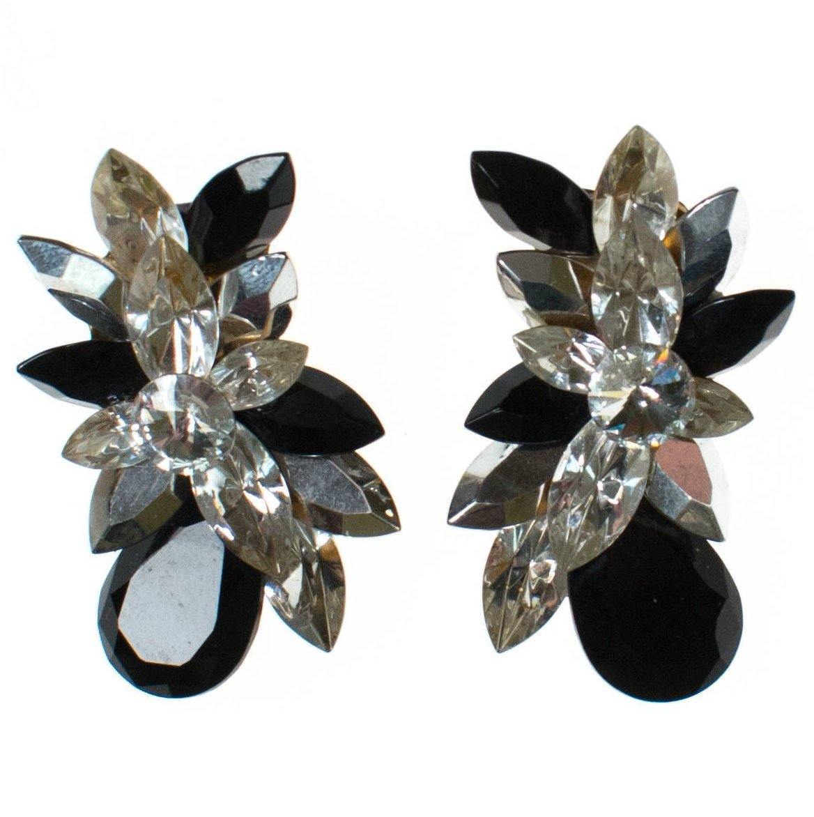 Wendy Gell Black and Diamante Rhinestone Statement Earrings