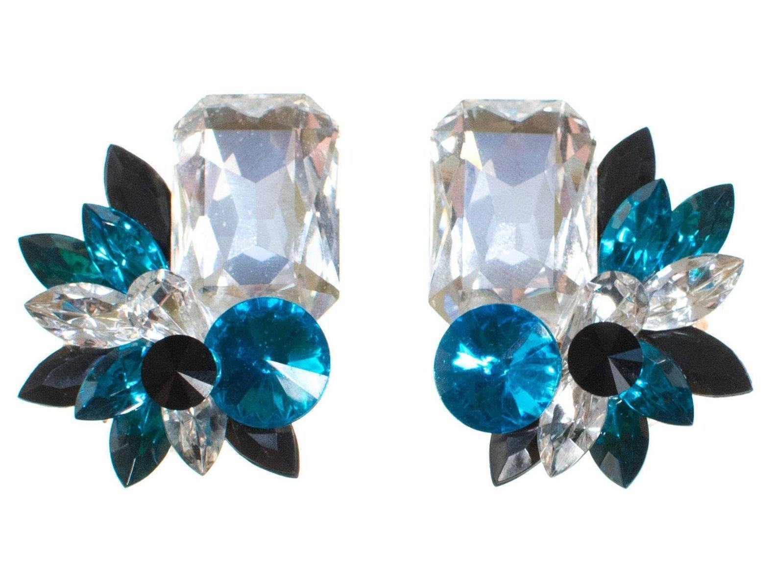 Wendy Gell Blue Black and Diamante Rhinestone Statement Earrings by Wendy Gell - Vintage Meet Modern Vintage Jewelry - Chicago, Illinois - #oldhollywoodglamour #vintagemeetmodern #designervintage #jewelrybox #antiquejewelry #vintagejewelry