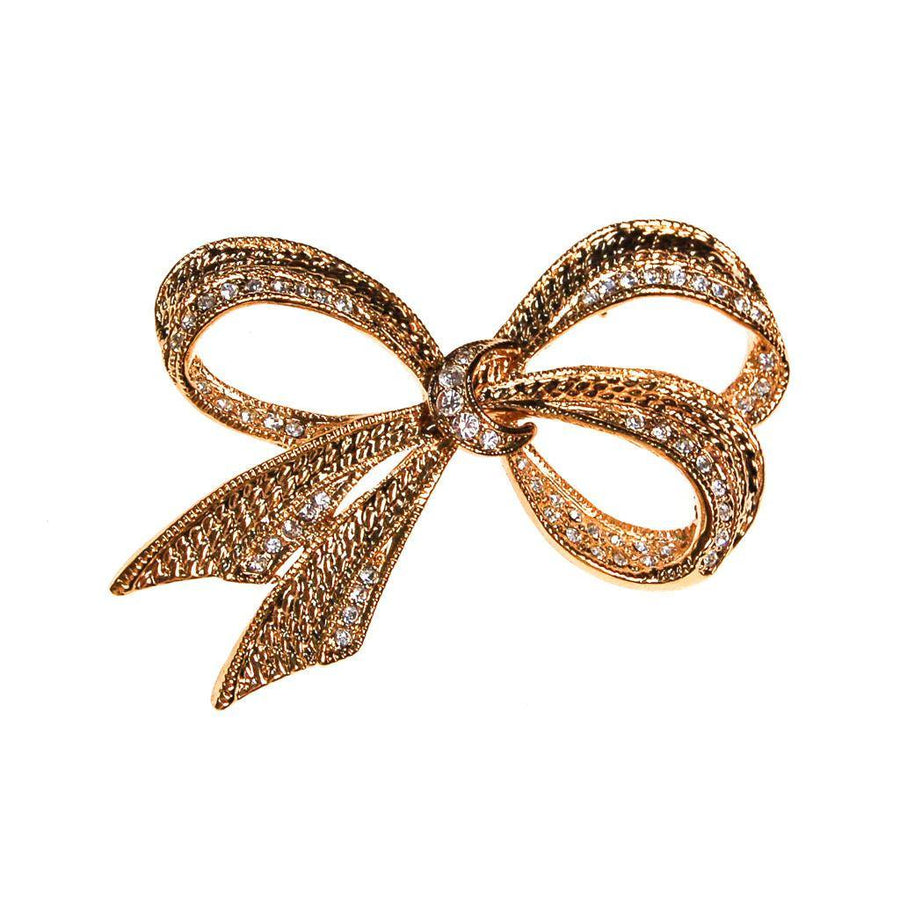 Vintage Roman Gold Bow Brooch with Rhinestones, Gold Ribbon, Bow Pin, Bow Brooch by Roman - Vintage Meet Modern Vintage Jewelry - Chicago, Illinois - #oldhollywoodglamour #vintagemeetmodern #designervintage #jewelrybox #antiquejewelry #vintagejewelry