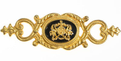 Ben Amun Gold and Black Royal Crest Brooch by Ben Amun - Vintage Meet Modern Vintage Jewelry - Chicago, Illinois - #oldhollywoodglamour #vintagemeetmodern #designervintage #jewelrybox #antiquejewelry #vintagejewelry