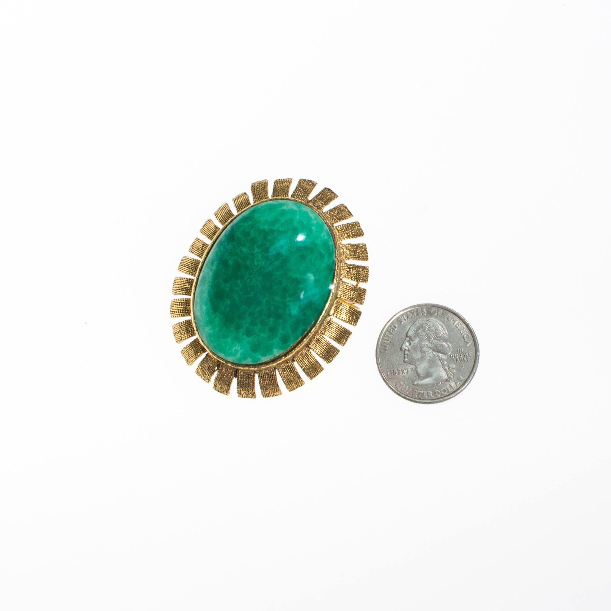 Mid Century Modern Faux Jade Brooch Pendant by 1960s - Vintage Meet Modern Vintage Jewelry - Chicago, Illinois - #oldhollywoodglamour #vintagemeetmodern #designervintage #jewelrybox #antiquejewelry #vintagejewelry