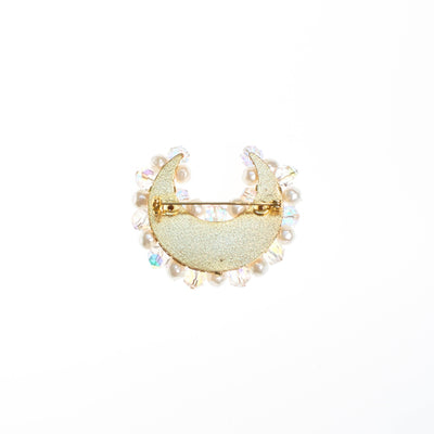 Pearl and Iridescent Aurora Borealis Crystal Moon  Brooch by 1960s - Vintage Meet Modern Vintage Jewelry - Chicago, Illinois - #oldhollywoodglamour #vintagemeetmodern #designervintage #jewelrybox #antiquejewelry #vintagejewelry