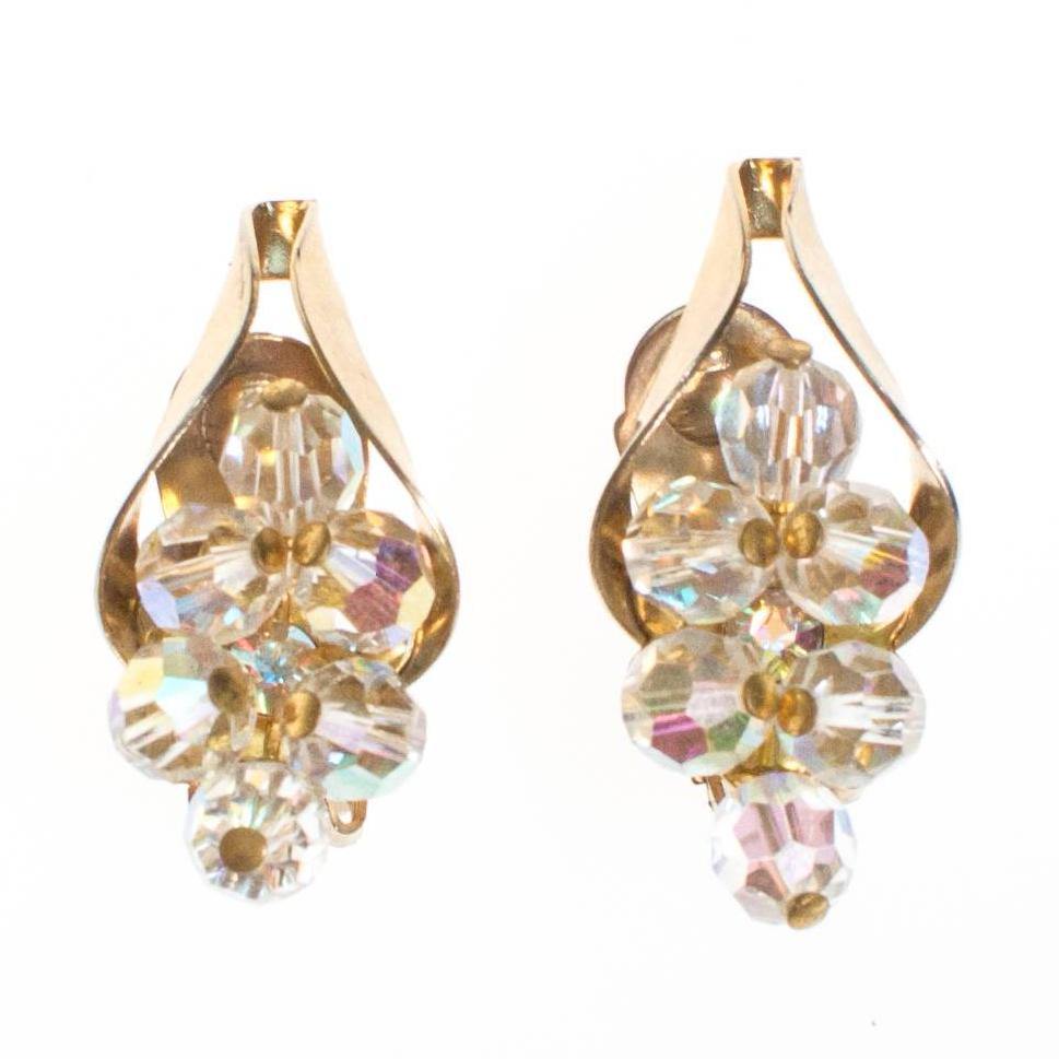 Vintage Aurora Borealis Crystal Bead Statement Earrings