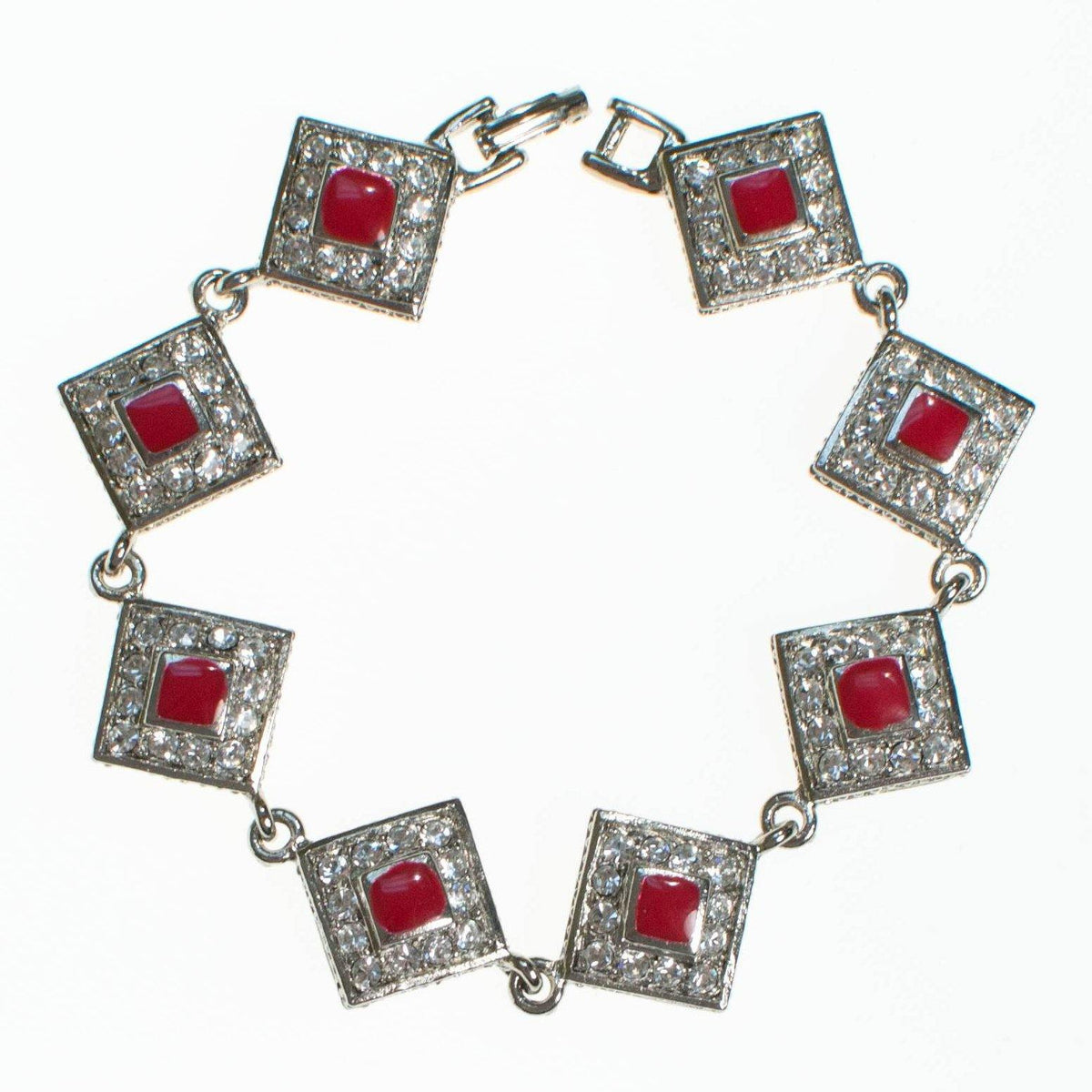 Vintage Kenneth Lane Art Deco Diamante and Red Enamel Bracelet