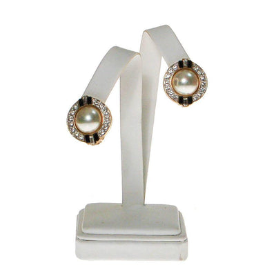 Vintage Carolee Art Deco Revival Pearl, Rhinestone, and Black Enamel Earrings by Carolee - Vintage Meet Modern Vintage Jewelry - Chicago, Illinois - #oldhollywoodglamour #vintagemeetmodern #designervintage #jewelrybox #antiquejewelry #vintagejewelry