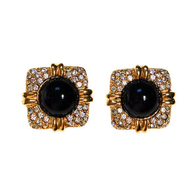Vintage Joan Rivers Pave Rhinestone and Black Cabochon Earrings by Joan Rivers - Vintage Meet Modern Vintage Jewelry - Chicago, Illinois - #oldhollywoodglamour #vintagemeetmodern #designervintage #jewelrybox #antiquejewelry #vintagejewelry