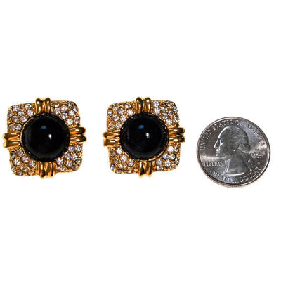 Vintage Joan Rivers Pave Rhinestone and Black Cabochon Earrings by Joan Rivers - Vintage Meet Modern Vintage Jewelry - Chicago, Illinois - #oldhollywoodglamour #vintagemeetmodern #designervintage #jewelrybox #antiquejewelry #vintagejewelry