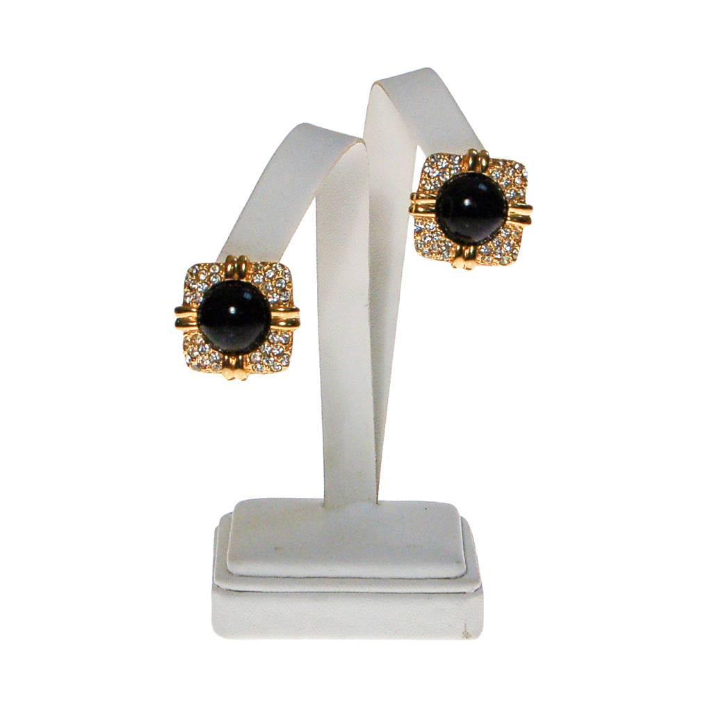 Vintage Joan Rivers Pave Rhinestone and Black Cabochon Earrings by Joan Rivers - Vintage Meet Modern Vintage Jewelry - Chicago, Illinois - #oldhollywoodglamour #vintagemeetmodern #designervintage #jewelrybox #antiquejewelry #vintagejewelry