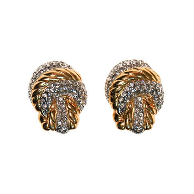 Vintage Nolan Miller Gold Knot and Pave Rhinestone Earrings by Nolan Miller - Vintage Meet Modern Vintage Jewelry - Chicago, Illinois - #oldhollywoodglamour #vintagemeetmodern #designervintage #jewelrybox #antiquejewelry #vintagejewelry