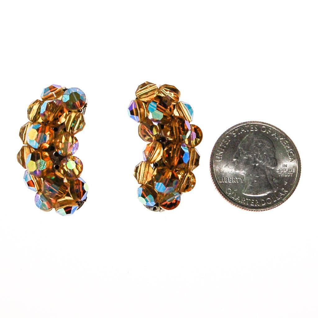 Golden Aurora Borealis Beaded Crystal Ear Crawler Earrings by 1950s - Vintage Meet Modern Vintage Jewelry - Chicago, Illinois - #oldhollywoodglamour #vintagemeetmodern #designervintage #jewelrybox #antiquejewelry #vintagejewelry