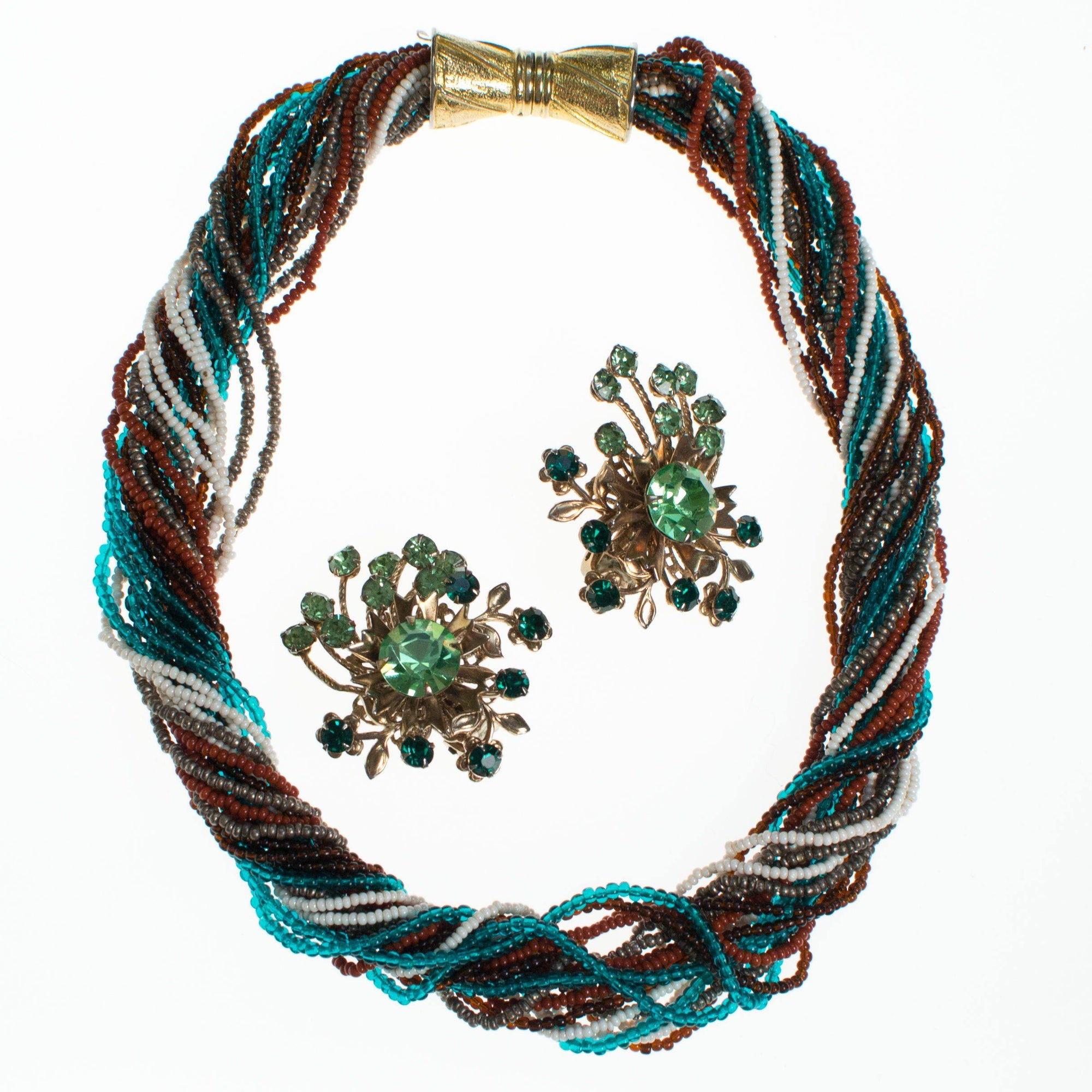 Vintage Jewel Tone Seed Bead Torsade Necklace by 1960s - Vintage Meet Modern Vintage Jewelry - Chicago, Illinois - #oldhollywoodglamour #vintagemeetmodern #designervintage #jewelrybox #antiquejewelry #vintagejewelry