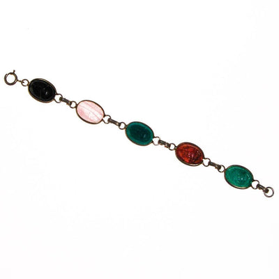 Vintage Semi Precious Scarab Bracelet, Onyx, Rose Quartz, Jade, Chrysoprase, 1960s by 1960s - Vintage Meet Modern Vintage Jewelry - Chicago, Illinois - #oldhollywoodglamour #vintagemeetmodern #designervintage #jewelrybox #antiquejewelry #vintagejewelry