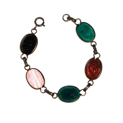 Vintage Semi Precious Scarab Bracelet, Onyx, Rose Quartz, Jade, Chrysoprase, 1960s by 1960s - Vintage Meet Modern Vintage Jewelry - Chicago, Illinois - #oldhollywoodglamour #vintagemeetmodern #designervintage #jewelrybox #antiquejewelry #vintagejewelry