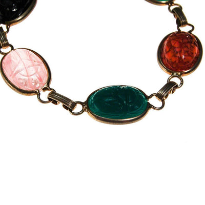 Vintage Semi Precious Scarab Bracelet, Onyx, Rose Quartz, Jade, Chrysoprase, 1960s by 1960s - Vintage Meet Modern Vintage Jewelry - Chicago, Illinois - #oldhollywoodglamour #vintagemeetmodern #designervintage #jewelrybox #antiquejewelry #vintagejewelry