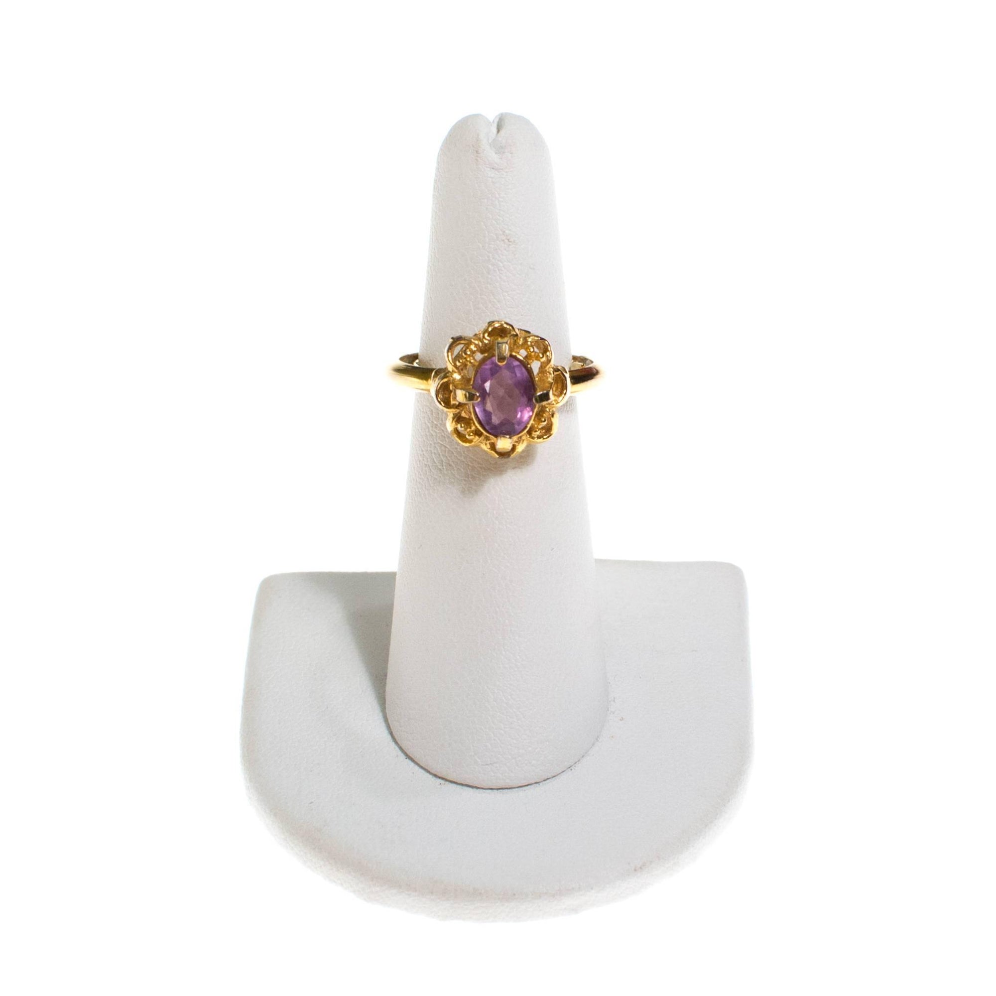 Vintage Avon Amethyst Petite Crystal Ring in Gold Tone by 1970s - Vintage Meet Modern Vintage Jewelry - Chicago, Illinois - #oldhollywoodglamour #vintagemeetmodern #designervintage #jewelrybox #antiquejewelry #vintagejewelry