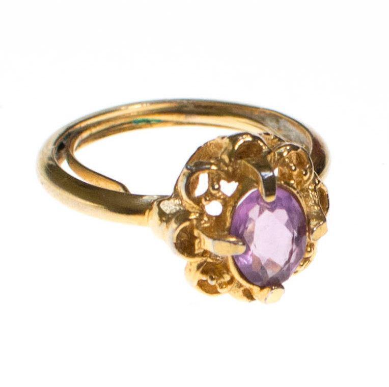 Vintage Avon Amethyst Petite Crystal Ring in Gold Tone