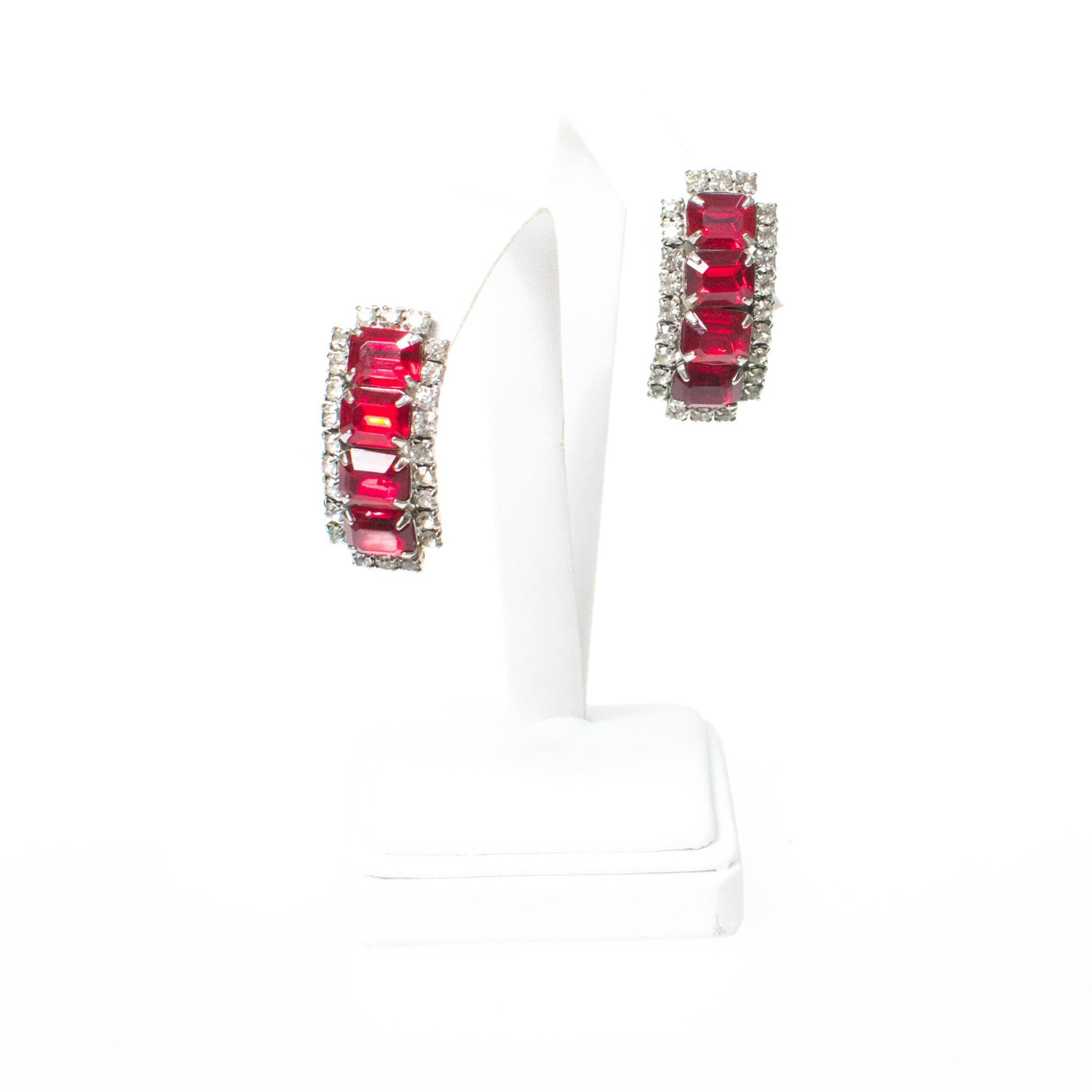 Vintage Art Deco Ruby Red Rhinestone Statement Earrings by 1940s - Vintage Meet Modern Vintage Jewelry - Chicago, Illinois - #oldhollywoodglamour #vintagemeetmodern #designervintage #jewelrybox #antiquejewelry #vintagejewelry