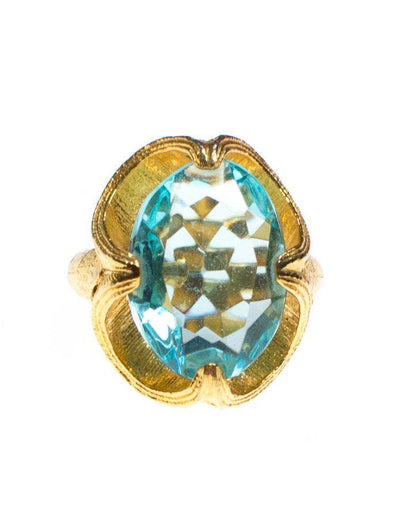 Vintage Blue Topaz Crystal Statement Cocktail Ring by 1960s - Vintage Meet Modern Vintage Jewelry - Chicago, Illinois - #oldhollywoodglamour #vintagemeetmodern #designervintage #jewelrybox #antiquejewelry #vintagejewelry