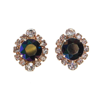 Vintage Blue Iridescent Rhinestone Earrings, Color Changing, Clip On, 1950s, 1960s Era by Mid Century Modern - Vintage Meet Modern Vintage Jewelry - Chicago, Illinois - #oldhollywoodglamour #vintagemeetmodern #designervintage #jewelrybox #antiquejewelry #vintagejewelry
