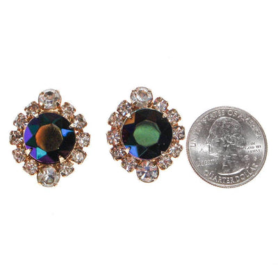 Vintage Blue Iridescent Rhinestone Earrings, Color Changing, Clip On, 1950s, 1960s Era by Mid Century Modern - Vintage Meet Modern Vintage Jewelry - Chicago, Illinois - #oldhollywoodglamour #vintagemeetmodern #designervintage #jewelrybox #antiquejewelry #vintagejewelry