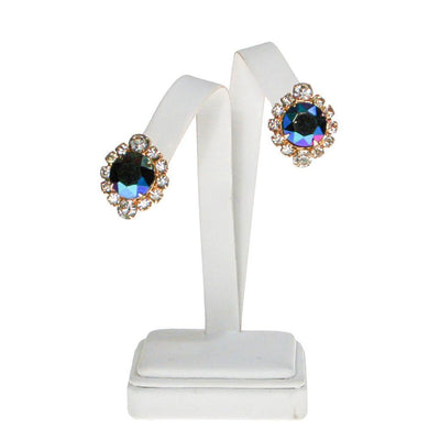 Vintage Blue Iridescent Rhinestone Earrings, Color Changing, Clip On, 1950s, 1960s Era by Mid Century Modern - Vintage Meet Modern Vintage Jewelry - Chicago, Illinois - #oldhollywoodglamour #vintagemeetmodern #designervintage #jewelrybox #antiquejewelry #vintagejewelry