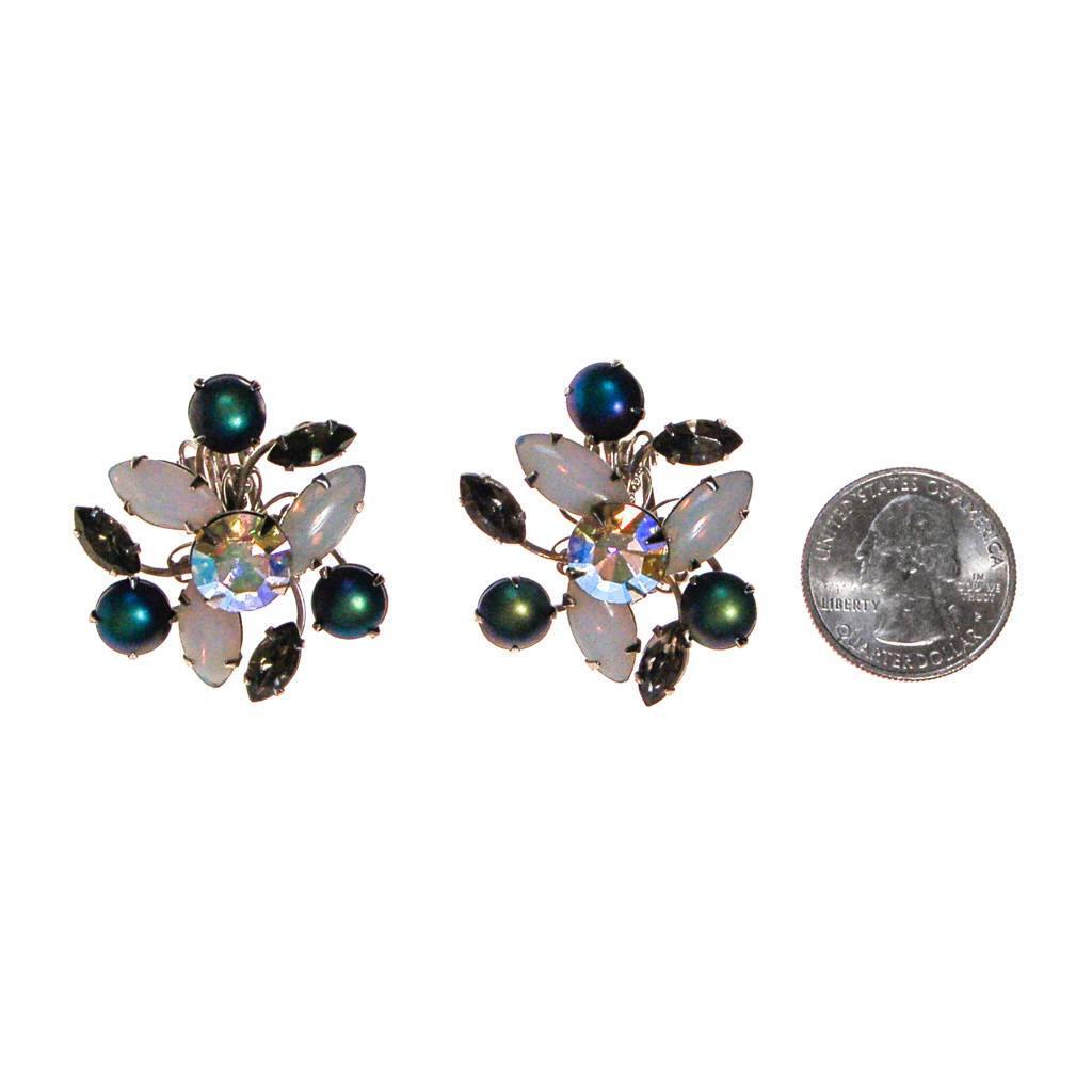 Vintage Opaline, Blue, Smokey Gray Rhinestone Statement Earrings by 1960s - Vintage Meet Modern Vintage Jewelry - Chicago, Illinois - #oldhollywoodglamour #vintagemeetmodern #designervintage #jewelrybox #antiquejewelry #vintagejewelry