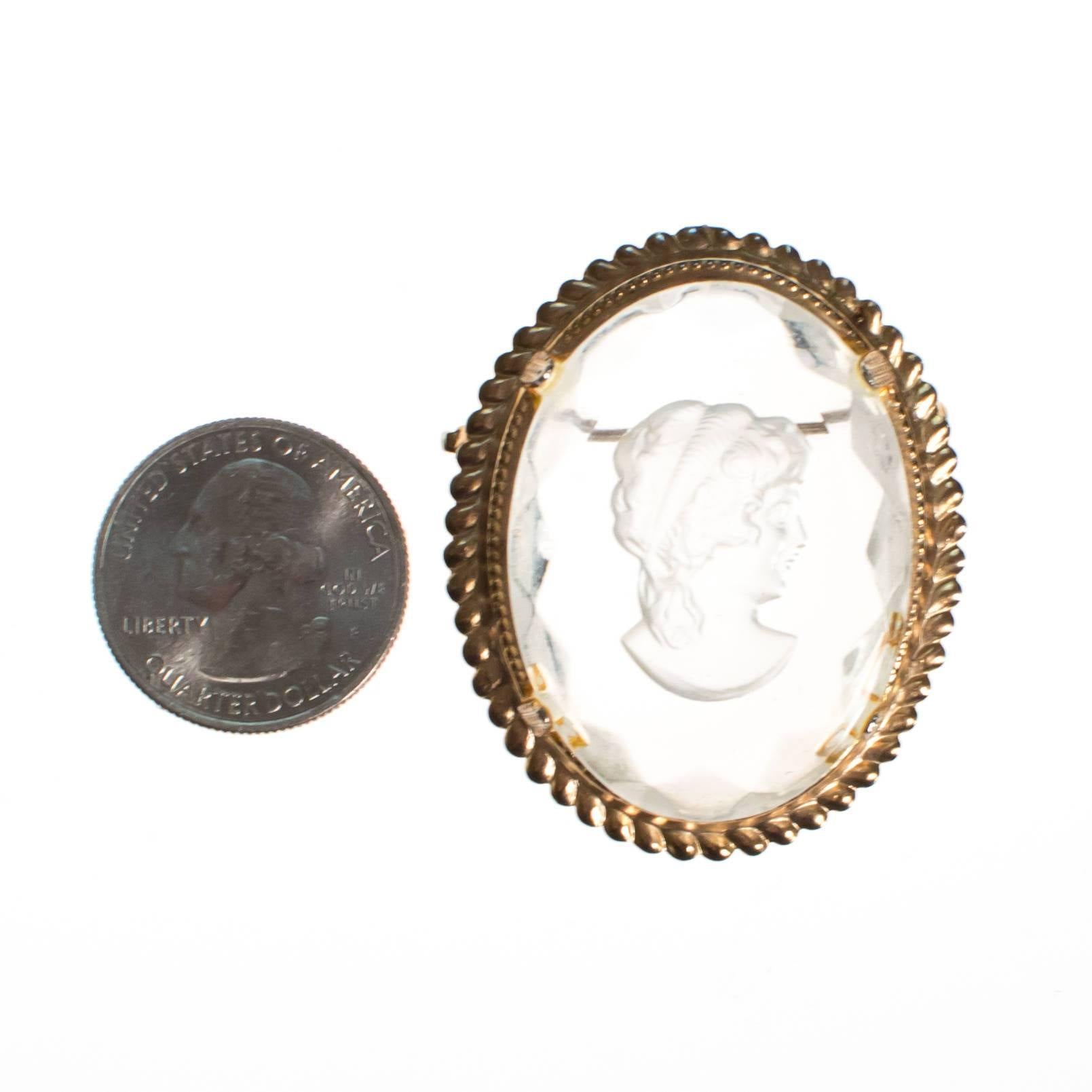 Vintage Carved Crystal Cameo Brooch by Cameo - Vintage Meet Modern Vintage Jewelry - Chicago, Illinois - #oldhollywoodglamour #vintagemeetmodern #designervintage #jewelrybox #antiquejewelry #vintagejewelry
