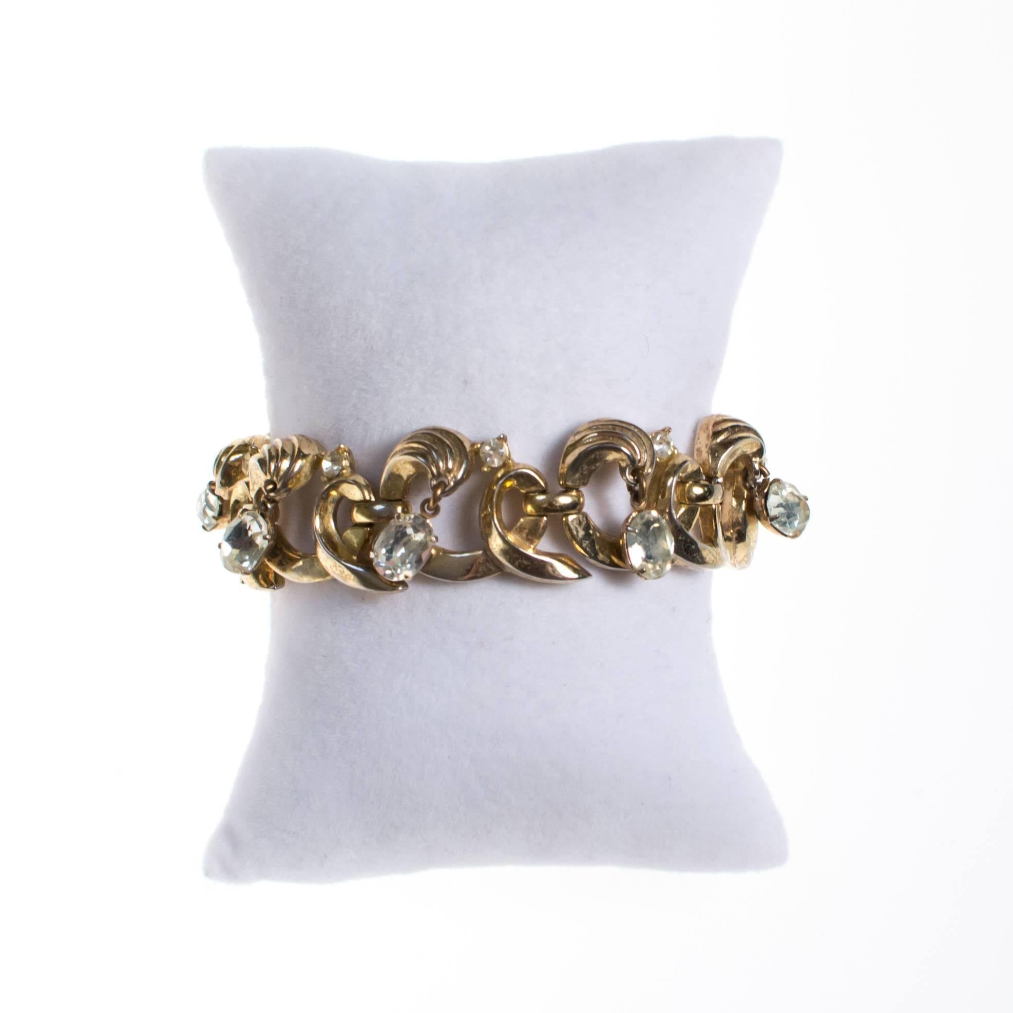 Vintage Crown Trifari Bracelet with Dangling Rhinestones by Crown Trifari - Vintage Meet Modern Vintage Jewelry - Chicago, Illinois - #oldhollywoodglamour #vintagemeetmodern #designervintage #jewelrybox #antiquejewelry #vintagejewelry
