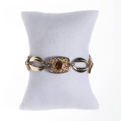 Sarah Coventry Amber Topaz Crystal and Filigree Link Panel Bracelet by Sarah Coventry - Vintage Meet Modern Vintage Jewelry - Chicago, Illinois - #oldhollywoodglamour #vintagemeetmodern #designervintage #jewelrybox #antiquejewelry #vintagejewelry
