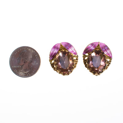 Vintage Pink Rhinestone and Gold Filigree Earrings made in West Germany by West Germany - Vintage Meet Modern Vintage Jewelry - Chicago, Illinois - #oldhollywoodglamour #vintagemeetmodern #designervintage #jewelrybox #antiquejewelry #vintagejewelry