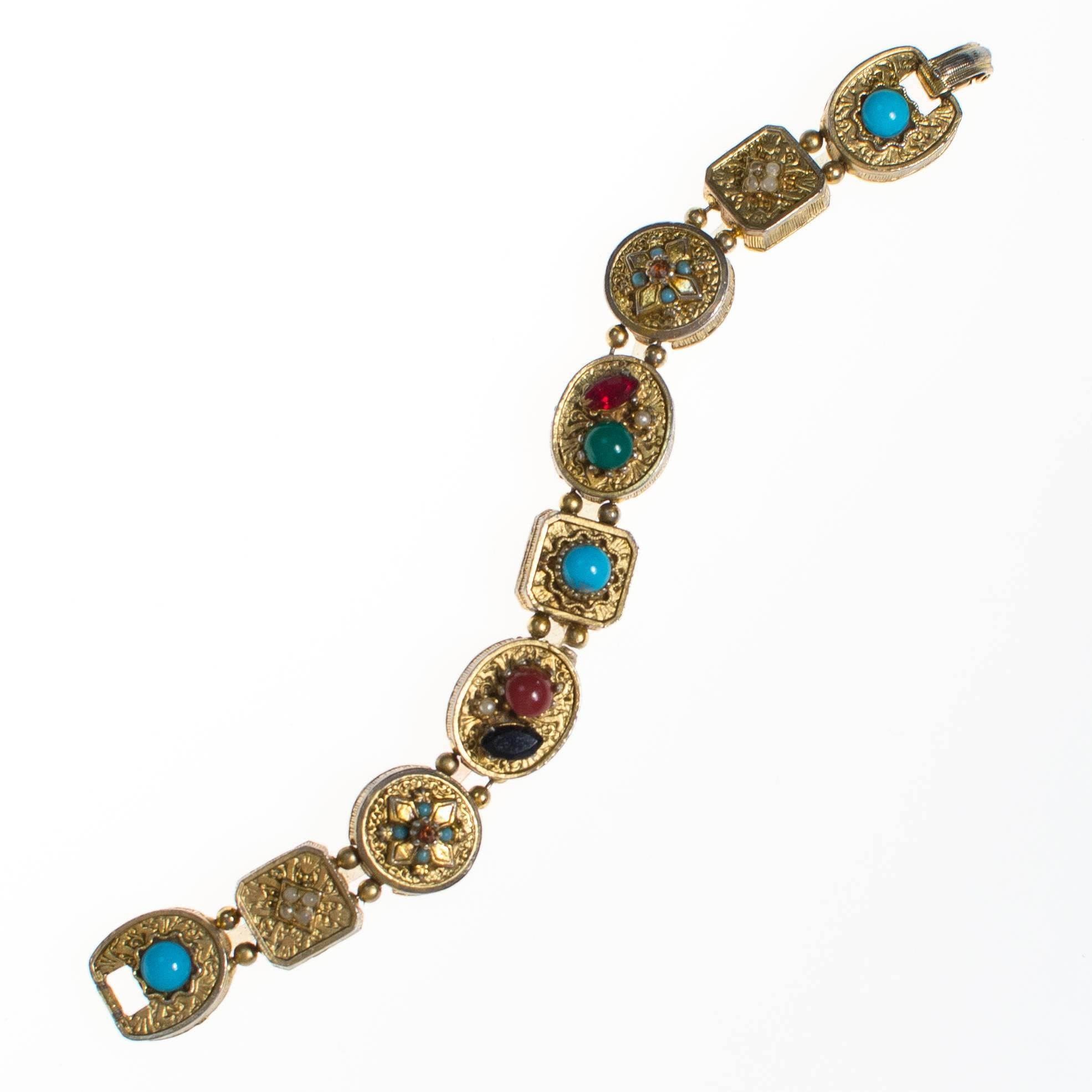 Vintage Victorian Revival Gold Charm Slide Bracelet by 1950s - Vintage Meet Modern Vintage Jewelry - Chicago, Illinois - #oldhollywoodglamour #vintagemeetmodern #designervintage #jewelrybox #antiquejewelry #vintagejewelry