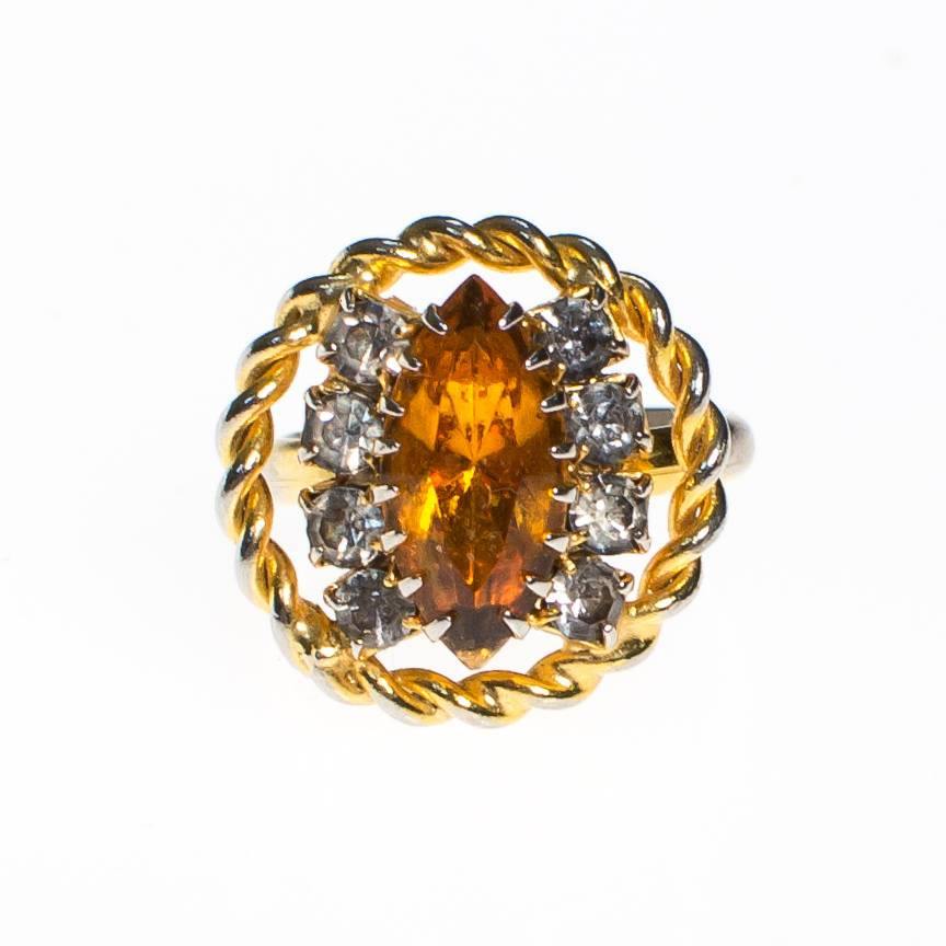 Amber Crystal Statement Ring with Rhinestones