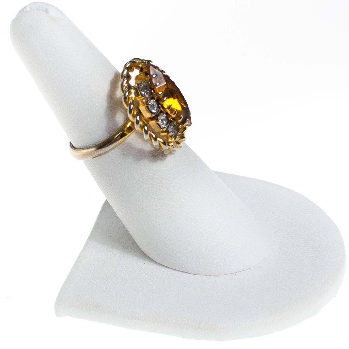 Amber Crystal Statement Ring with Rhinestones by 1960s - Vintage Meet Modern Vintage Jewelry - Chicago, Illinois - #oldhollywoodglamour #vintagemeetmodern #designervintage #jewelrybox #antiquejewelry #vintagejewelry