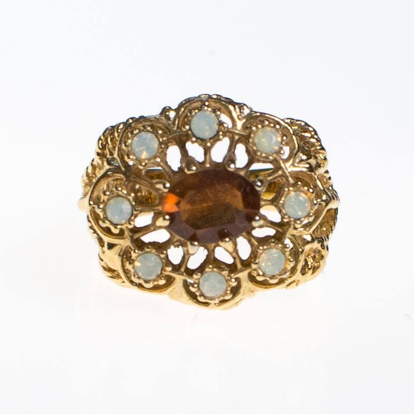Amber and Opaline Crystal Statement Ring by 1980s - Vintage Meet Modern Vintage Jewelry - Chicago, Illinois - #oldhollywoodglamour #vintagemeetmodern #designervintage #jewelrybox #antiquejewelry #vintagejewelry