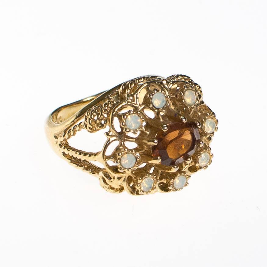 Amber and Opaline Crystal Statement Ring by 1980s - Vintage Meet Modern Vintage Jewelry - Chicago, Illinois - #oldhollywoodglamour #vintagemeetmodern #designervintage #jewelrybox #antiquejewelry #vintagejewelry