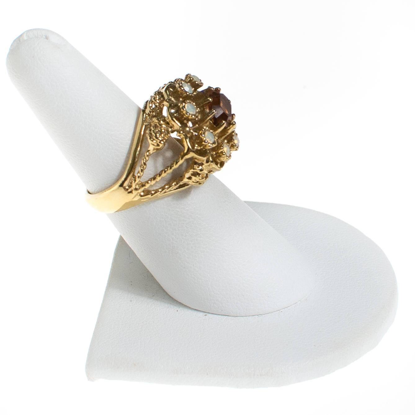 Amber and Opaline Crystal Statement Ring by 1980s - Vintage Meet Modern Vintage Jewelry - Chicago, Illinois - #oldhollywoodglamour #vintagemeetmodern #designervintage #jewelrybox #antiquejewelry #vintagejewelry