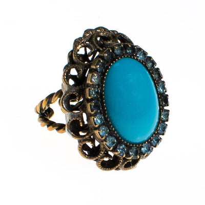 Vintage Turquoise and Rhinestone Statement Ring by 1960s - Vintage Meet Modern Vintage Jewelry - Chicago, Illinois - #oldhollywoodglamour #vintagemeetmodern #designervintage #jewelrybox #antiquejewelry #vintagejewelry