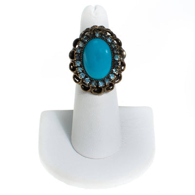 Vintage Turquoise and Rhinestone Statement Ring by 1960s - Vintage Meet Modern Vintage Jewelry - Chicago, Illinois - #oldhollywoodglamour #vintagemeetmodern #designervintage #jewelrybox #antiquejewelry #vintagejewelry
