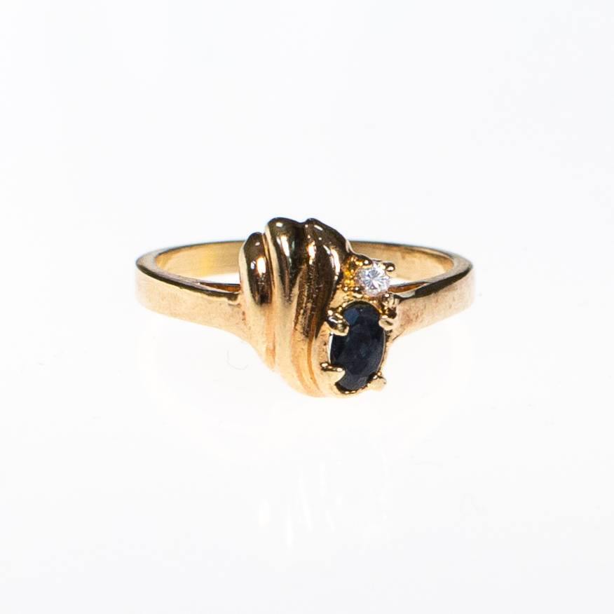Sapphire and CZ Gold Ring by 1980s - Vintage Meet Modern Vintage Jewelry - Chicago, Illinois - #oldhollywoodglamour #vintagemeetmodern #designervintage #jewelrybox #antiquejewelry #vintagejewelry