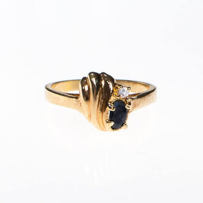 Sapphire and CZ Gold Ring by 1980s - Vintage Meet Modern Vintage Jewelry - Chicago, Illinois - #oldhollywoodglamour #vintagemeetmodern #designervintage #jewelrybox #antiquejewelry #vintagejewelry