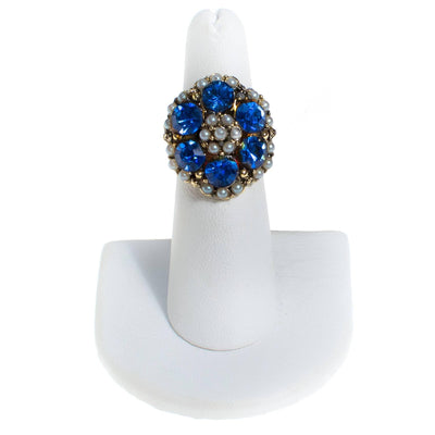 Vintage Blue Rhinestone and Seed Pearl Statement Ring by 1960s - Vintage Meet Modern Vintage Jewelry - Chicago, Illinois - #oldhollywoodglamour #vintagemeetmodern #designervintage #jewelrybox #antiquejewelry #vintagejewelry