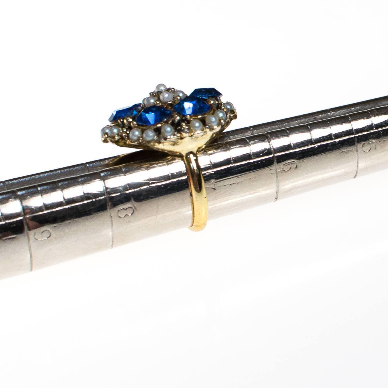 Vintage Blue Rhinestone and Seed Pearl Statement Ring by 1960s - Vintage Meet Modern Vintage Jewelry - Chicago, Illinois - #oldhollywoodglamour #vintagemeetmodern #designervintage #jewelrybox #antiquejewelry #vintagejewelry