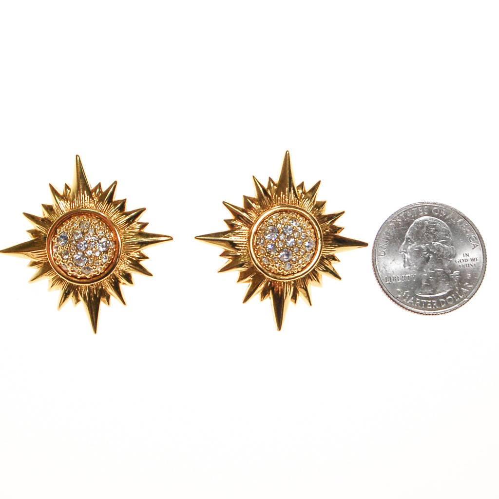 Vintage Swarovski Gold Rhinestone Star Statement Clip Earrings by Swarovski - Vintage Meet Modern Vintage Jewelry - Chicago, Illinois - #oldhollywoodglamour #vintagemeetmodern #designervintage #jewelrybox #antiquejewelry #vintagejewelry